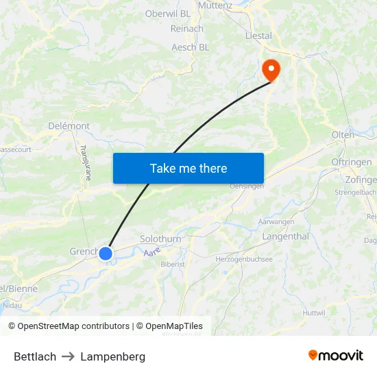 Bettlach to Lampenberg map