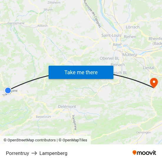 Porrentruy to Lampenberg map