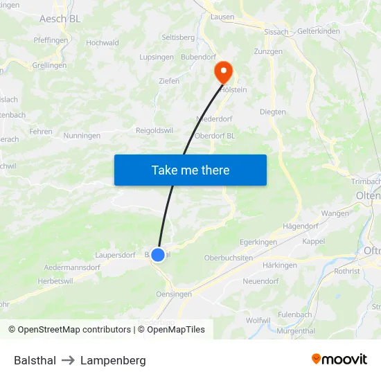 Balsthal to Lampenberg map