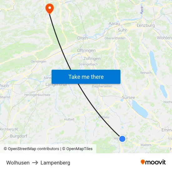 Wolhusen to Lampenberg map