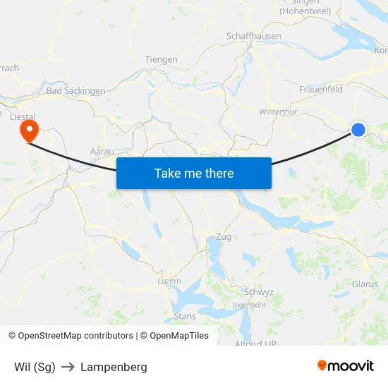 Wil (Sg) to Lampenberg map
