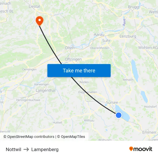 Nottwil to Lampenberg map