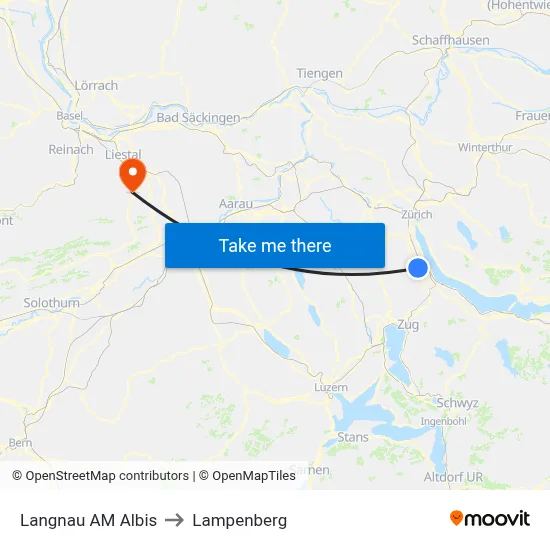 Langnau AM Albis to Lampenberg map