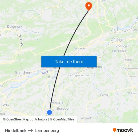 Hindelbank to Lampenberg map