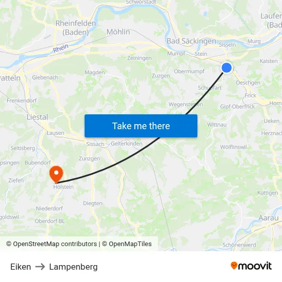 Eiken to Lampenberg map
