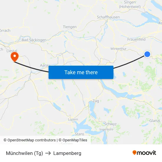 Münchwilen (Tg) to Lampenberg map