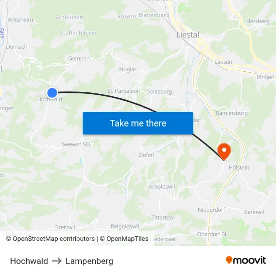 Hochwald to Lampenberg map