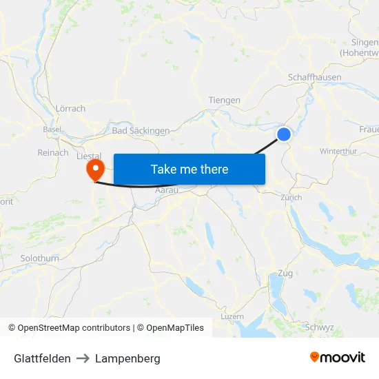 Glattfelden to Lampenberg map