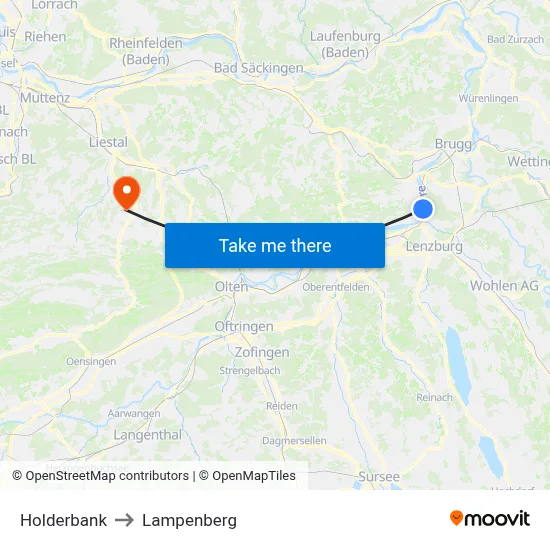 Holderbank to Lampenberg map