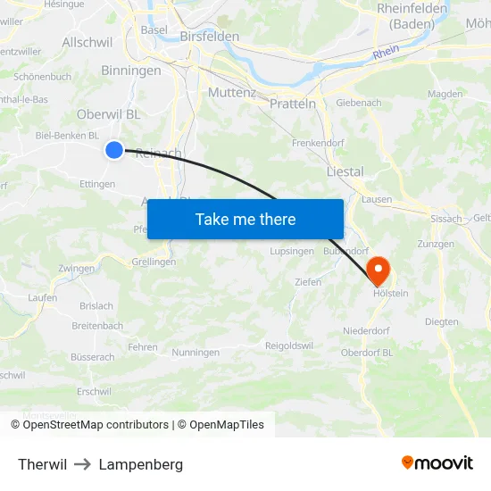 Therwil to Lampenberg map