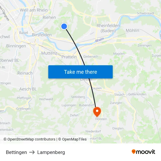 Bettingen to Lampenberg map