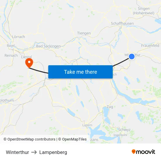 Winterthur to Lampenberg map