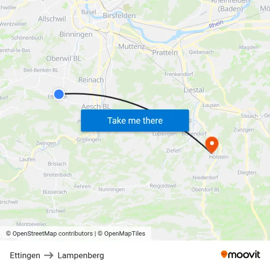 Ettingen to Lampenberg map