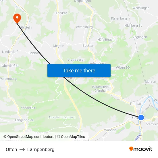 Olten to Lampenberg map