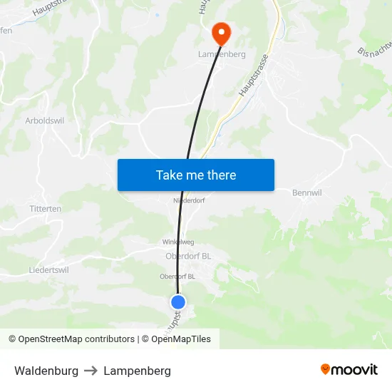 Waldenburg to Lampenberg map
