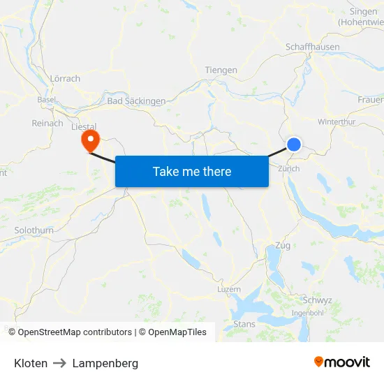 Kloten to Lampenberg map
