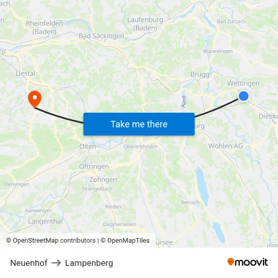 Neuenhof to Lampenberg map