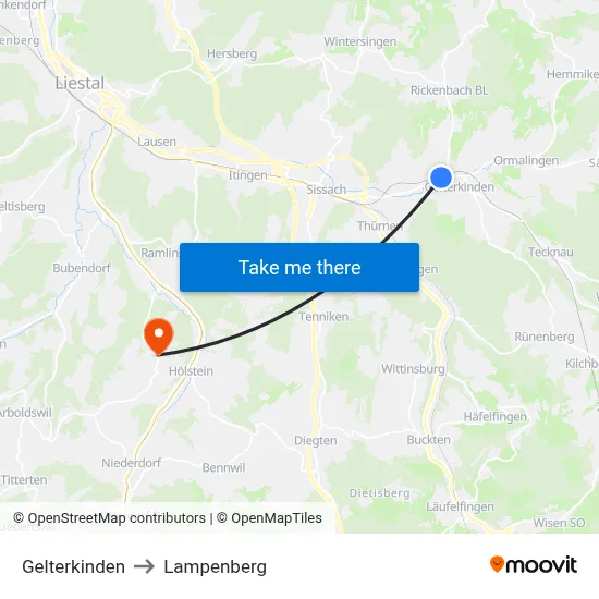 Gelterkinden to Lampenberg map