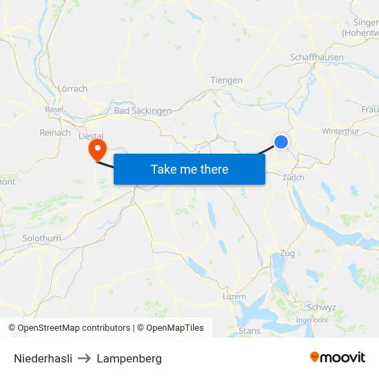 Niederhasli to Lampenberg map