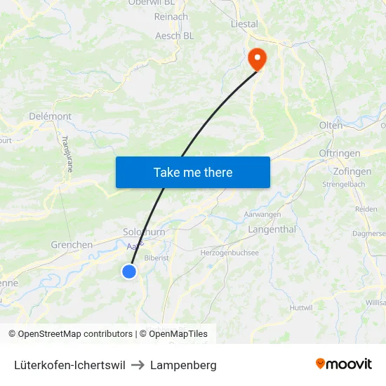 Lüterkofen-Ichertswil to Lampenberg map