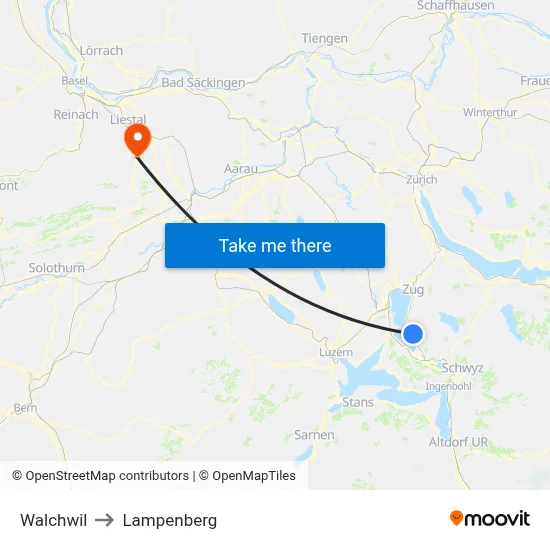 Walchwil to Lampenberg map