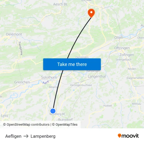 Aefligen to Lampenberg map
