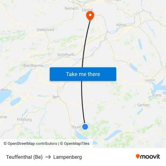 Teuffenthal (Be) to Lampenberg map