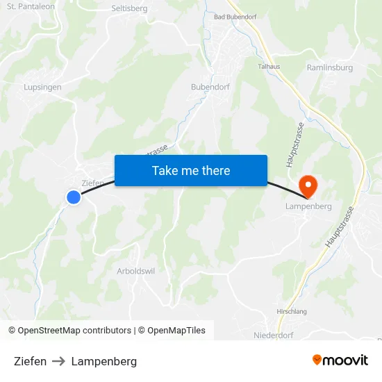 Ziefen to Lampenberg map