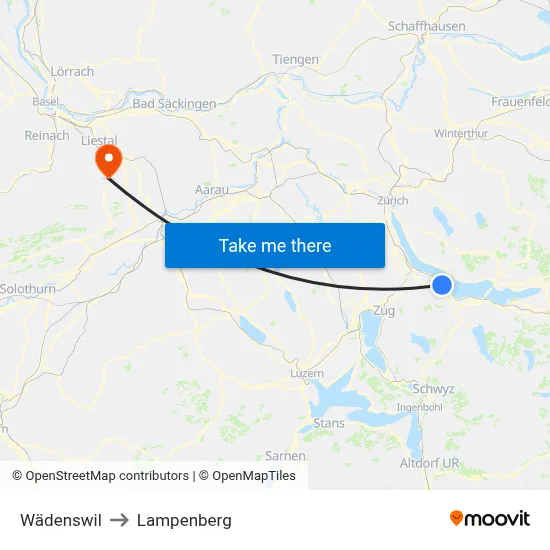Wädenswil to Lampenberg map