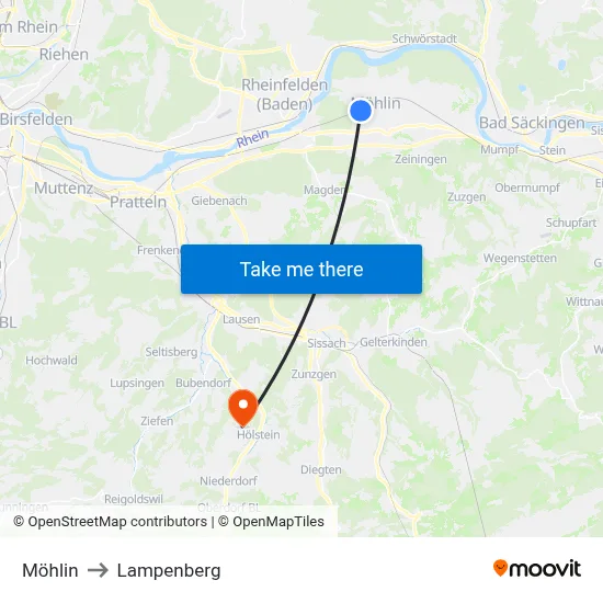 Möhlin to Lampenberg map