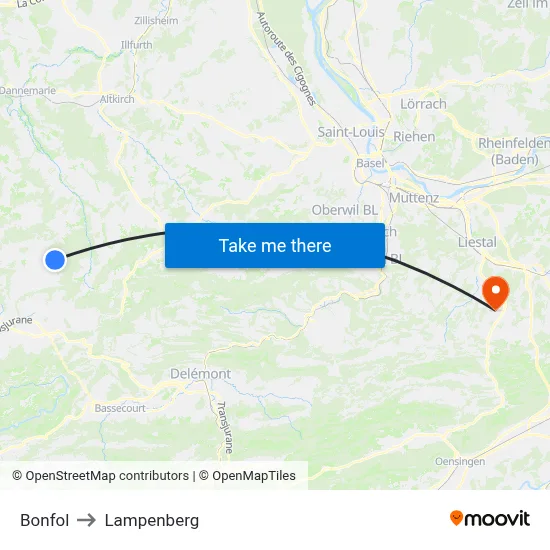 Bonfol to Lampenberg map