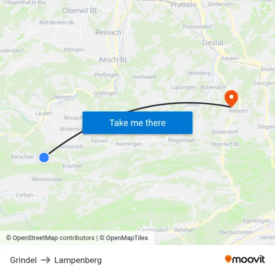 Grindel to Lampenberg map