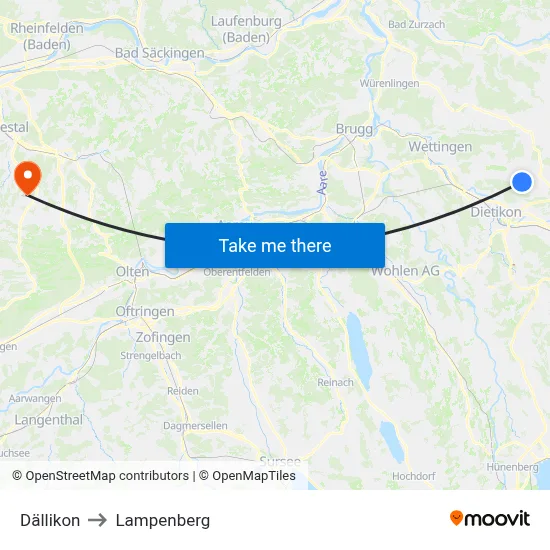 Dällikon to Lampenberg map