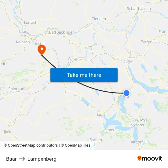 Baar to Lampenberg map
