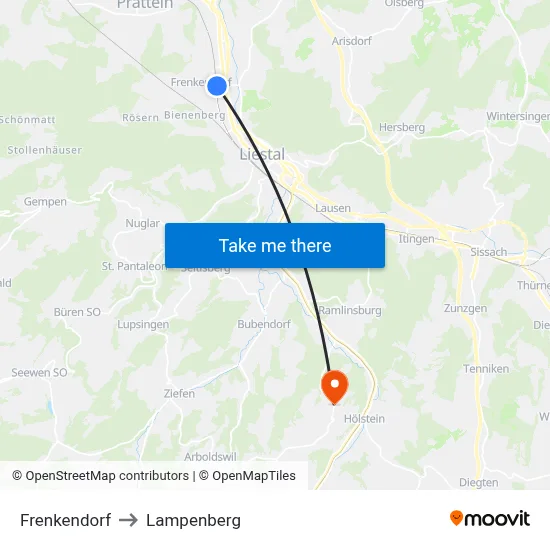 Frenkendorf to Lampenberg map