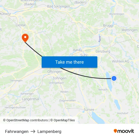 Fahrwangen to Lampenberg map