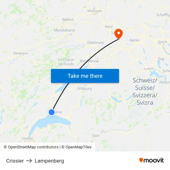 Crissier to Lampenberg map