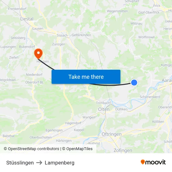 Stüsslingen to Lampenberg map