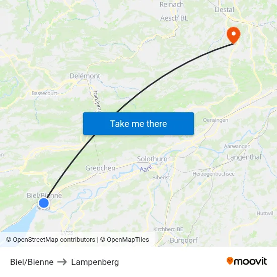 Biel/Bienne to Lampenberg map