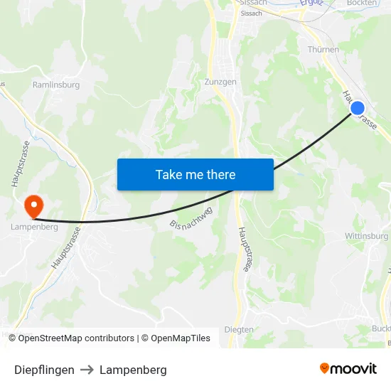Diepflingen to Lampenberg map