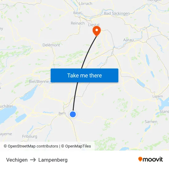Vechigen to Lampenberg map