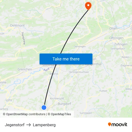 Jegenstorf to Lampenberg map