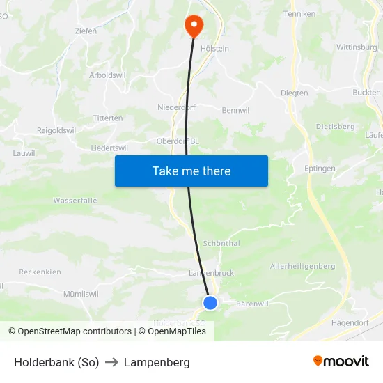 Holderbank (So) to Lampenberg map