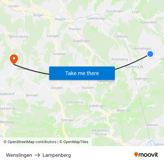 Wenslingen to Lampenberg map