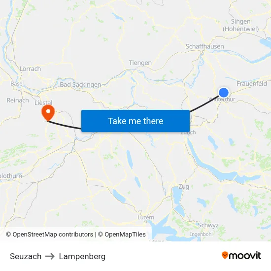 Seuzach to Lampenberg map