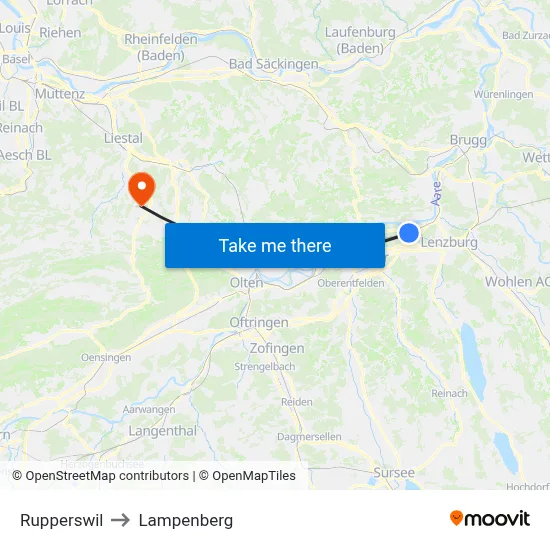 Rupperswil to Lampenberg map