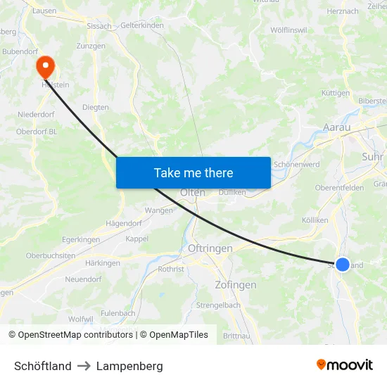 Schöftland to Lampenberg map