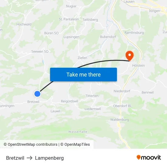 Bretzwil to Lampenberg map