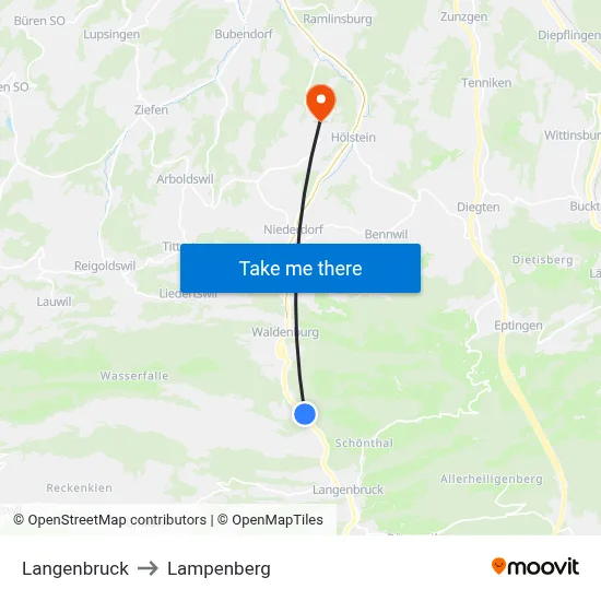 Langenbruck to Lampenberg map