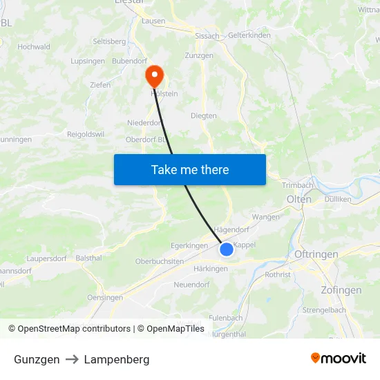 Gunzgen to Lampenberg map